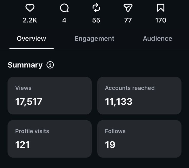 Instagram Post insights: 17,517 views, 11,133 accounts reached, 2.2K likes, 19 new follows