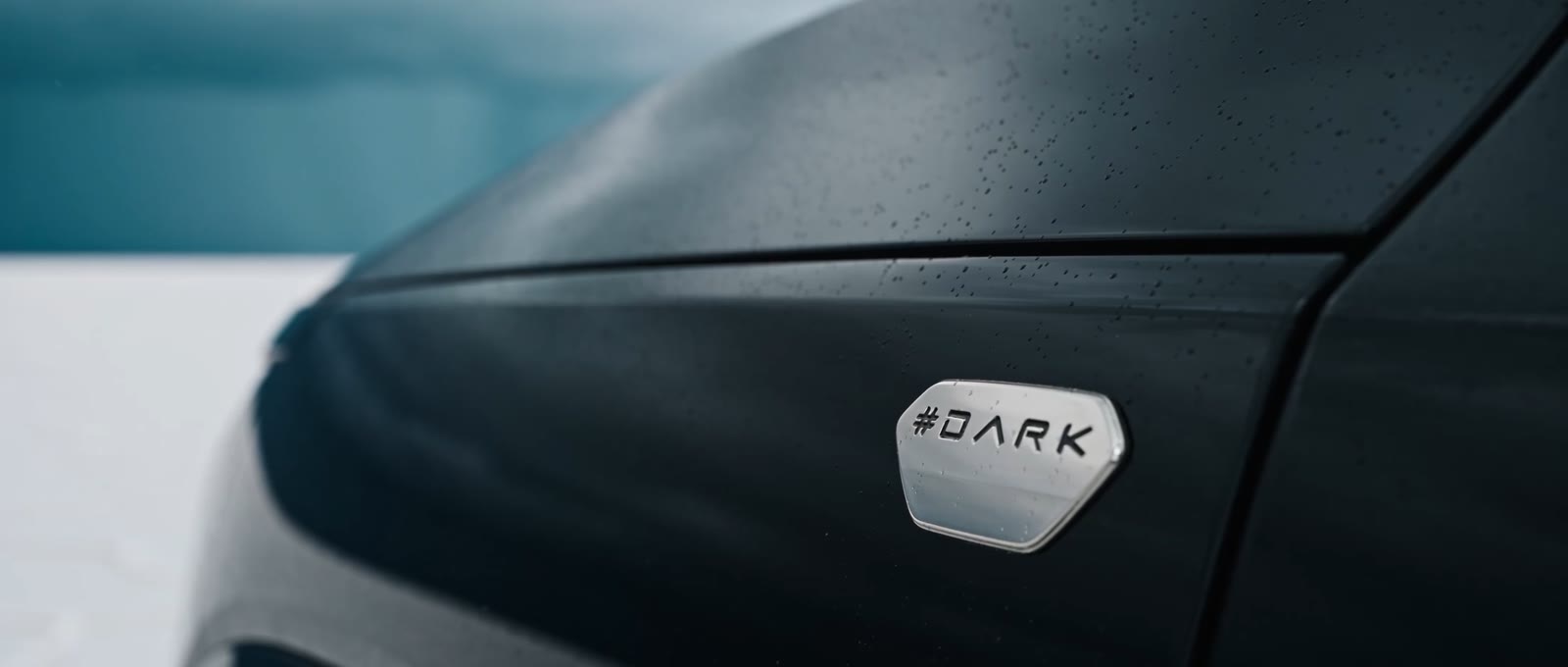 Close-up of the #DARK badge on the Friesian Black paint