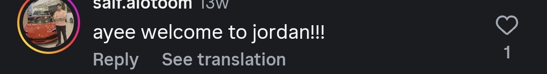 Instagram comment from saif.alotoom: ayee welcome to jordan