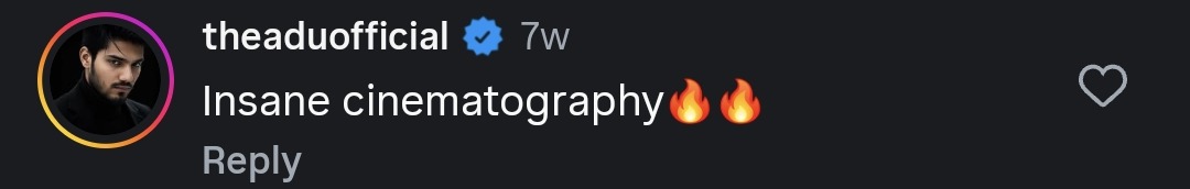 Instagram comment from theaduofficial, verified: Insane cinematography
