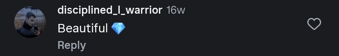 Instagram comment from disciplined_l_warrior: Beautiful