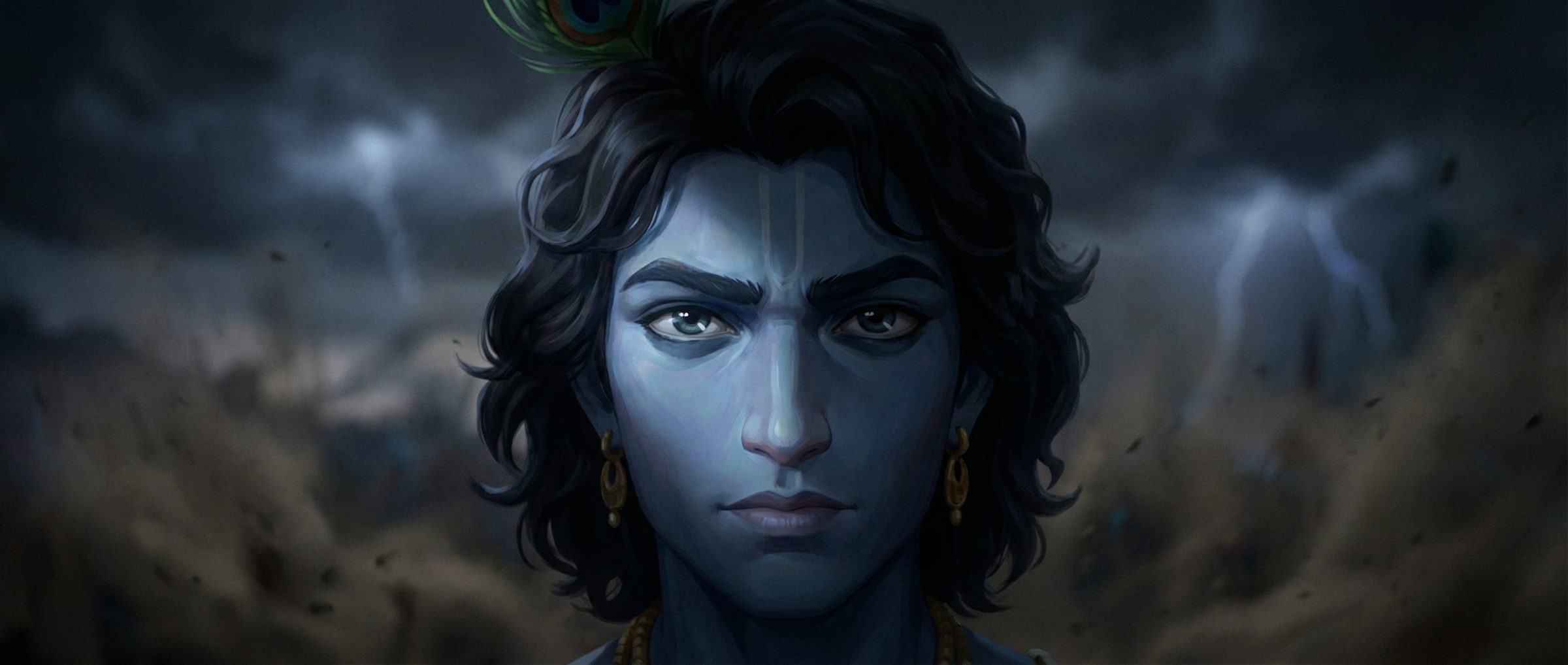 Krishna in a painted, Arcane-inspired style